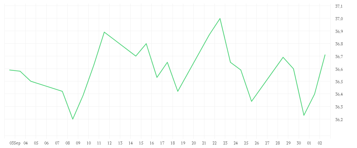 Chart zur Monatsentwicklung von DELIVERY HERO SE NA O.N.