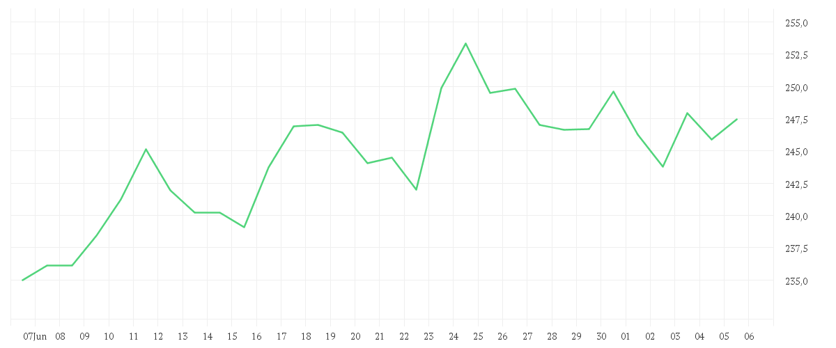 Chart zur Monatsentwicklung von INTL BUS. MACH.    DL-,20