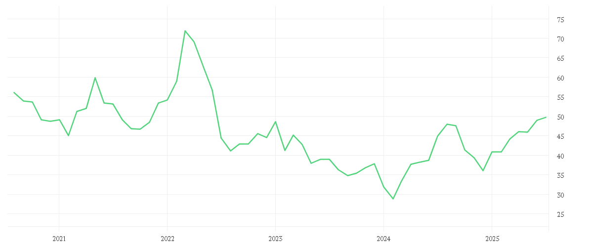 Chart zur Entwicklung der letzten fünf Jahre von NEWMONT CORP.     DL 1,60