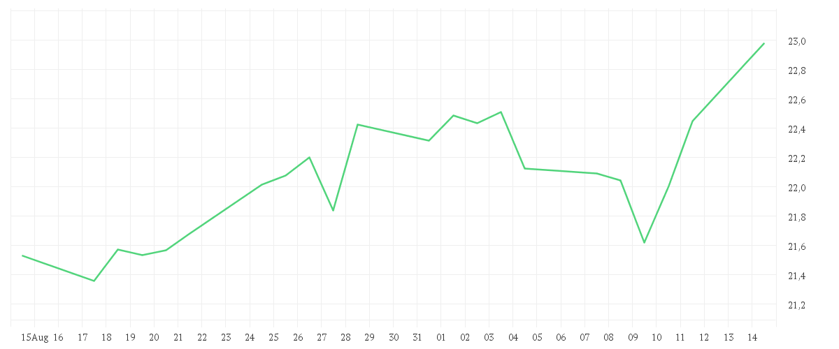 Chart zur Monatsentwicklung von AT + T INC. DL 1