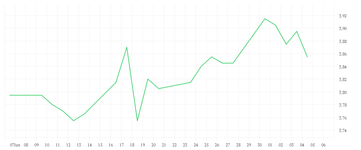 Chart zur Monatsentwicklung von BORUSSIA DORTMUND